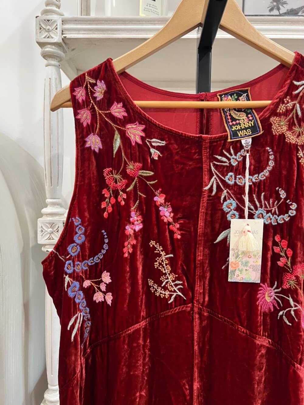 Johnny Was $378 Velvet Chevron Tank Dress Size XL Floral Embroidered Mini - Picture 4 of 8